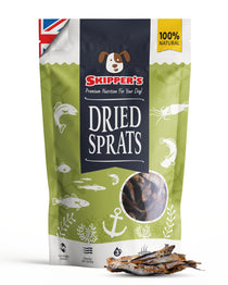 Skipper's dried sprats for dogs packaging on a white background