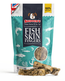 Skipper's Fish Skin Fingers packaging with fish illustrations on a white background