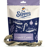 Fish Skin Candy Canes front of Skipper's packaging with a candy cane treat on display