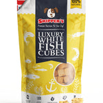 Skipper's Luxury White Fish Cubes packaging on a white background