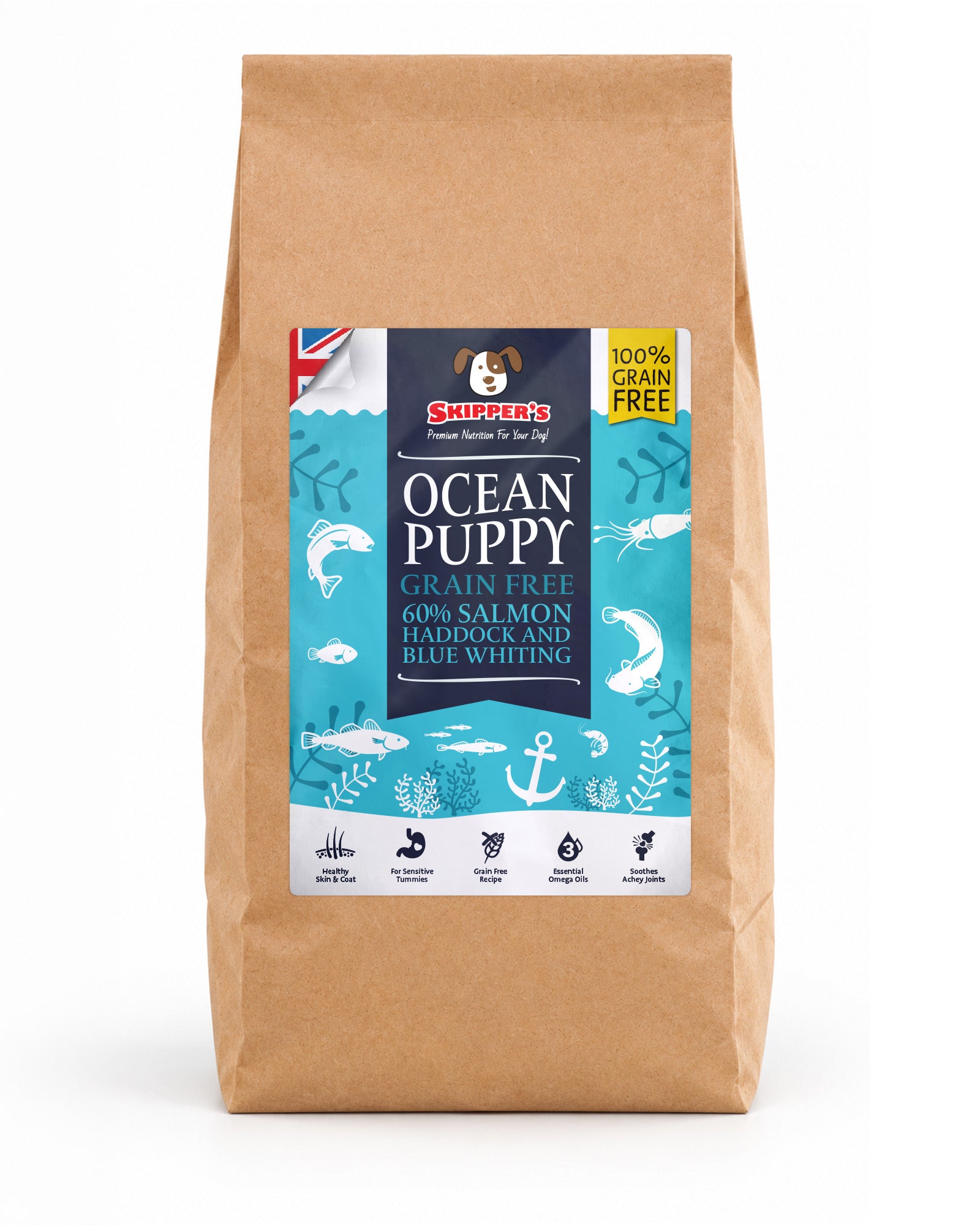 Skipper's Ocean Puppy grain-free complete dog food, 12kg bag, front