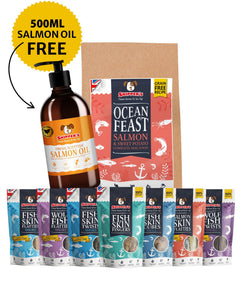 Example: Essential Bundle Ocean Feast Grain Free Dog Food + Dental Treats + FREE Oil