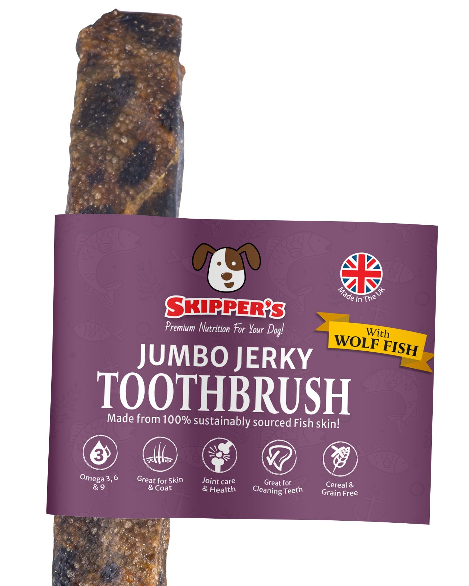 Jumbo Jerky Toothbrush - With Wolf Fish - Skipper's Pet Products