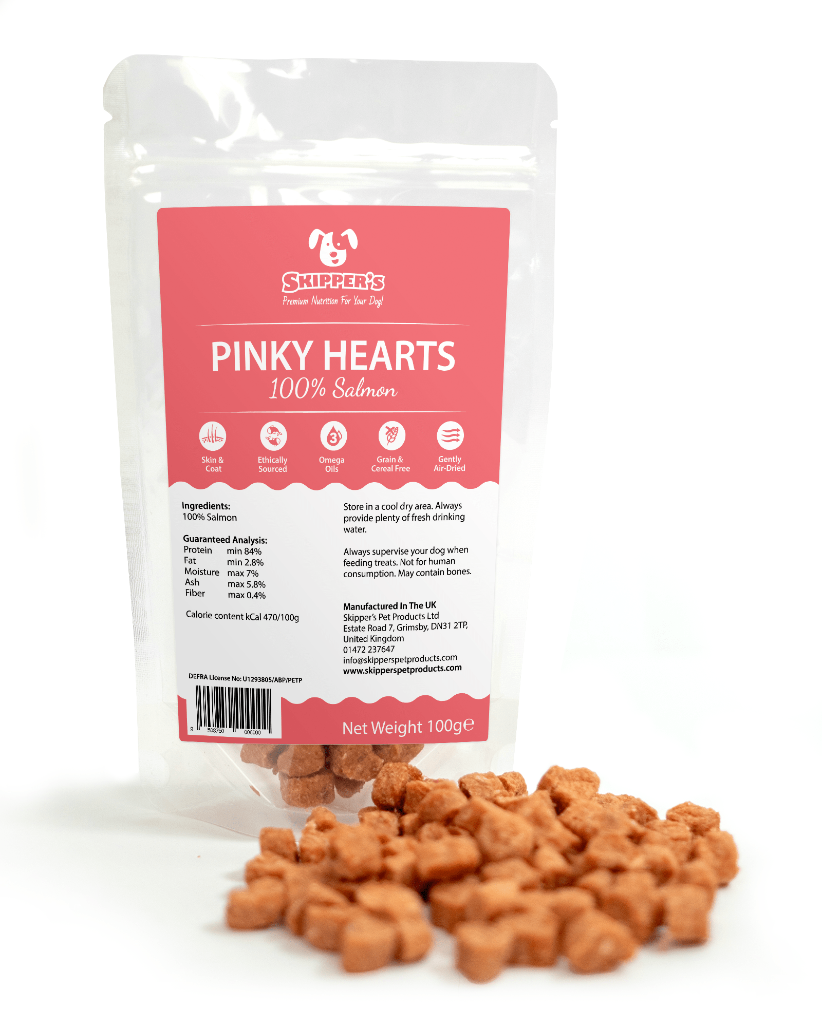 Pinky Hearts | 100% Salmon Training Bites - Skipper's Pet Products