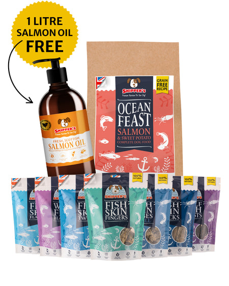 Essential Bundle | Ocean Feast Grain Free Dog Food 12kg + Dental Treats + FREE 1L Salmon Oil